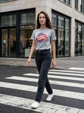 Dubble Bubble Graphic Tee - Heather Gray with Red & Blue Logo
